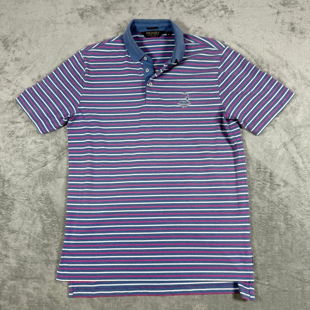 Polo Ralph Lauren Pinehurst Mens M Polo Shirt Blue Pink Striped